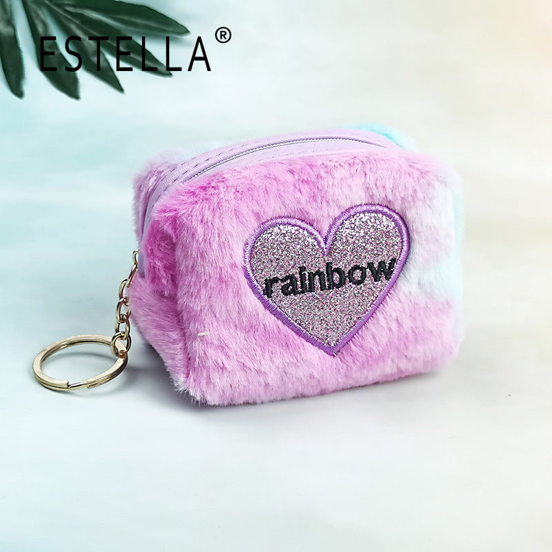 Wholesale Embroidered Heart Semicircle Mini Small Bag Polyester Wallet Keychains